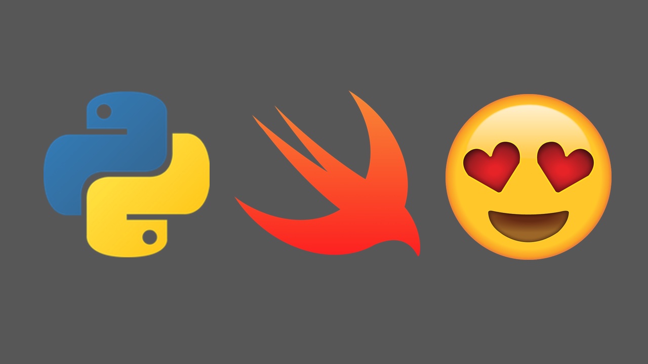 Python and Swift logos with the heart eyes emoji.