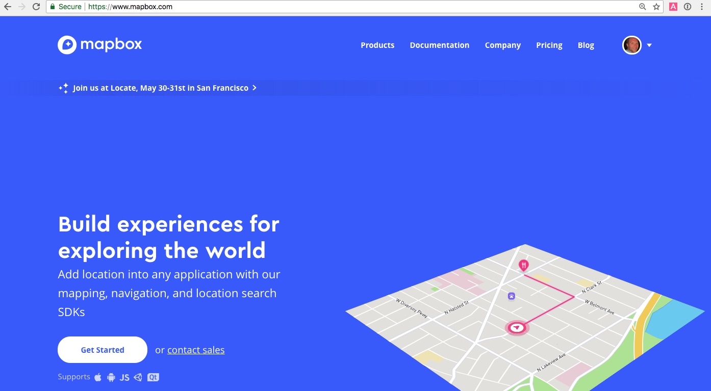 Mapbox homepage.