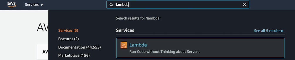 Use the search bar to find AWS Lambda.