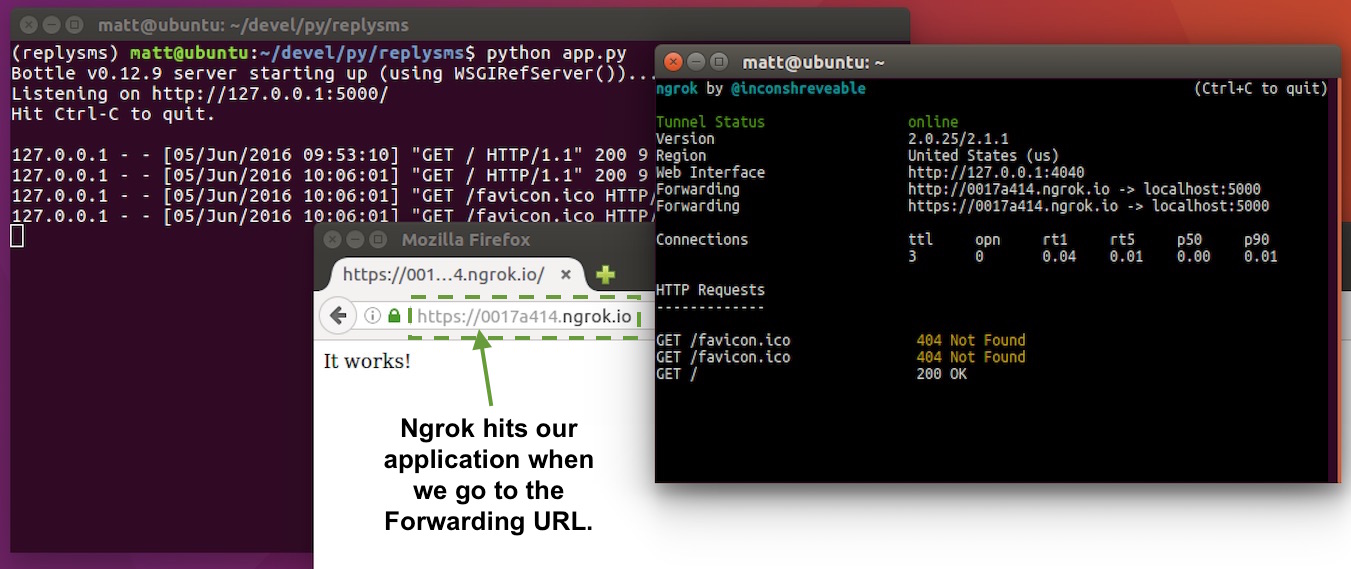 Paste the ngrok Forwarding URL into the Twilio webhook configuration text box.