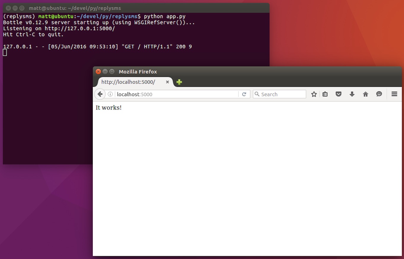 Bottle application running locally on Ubuntu.