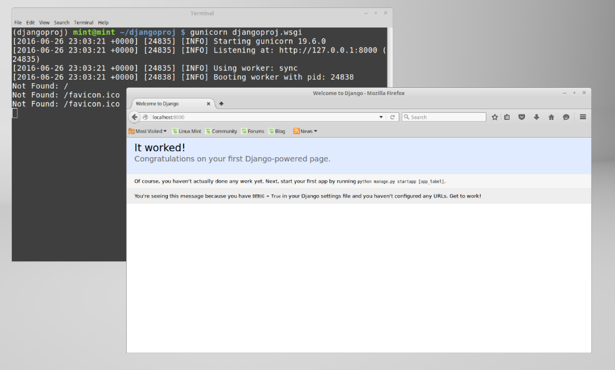 Django project running in the Firefox web browser.