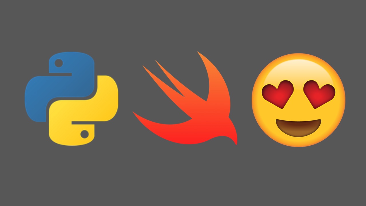带有心眼表情符号的 Python 和 Swift 徽标。