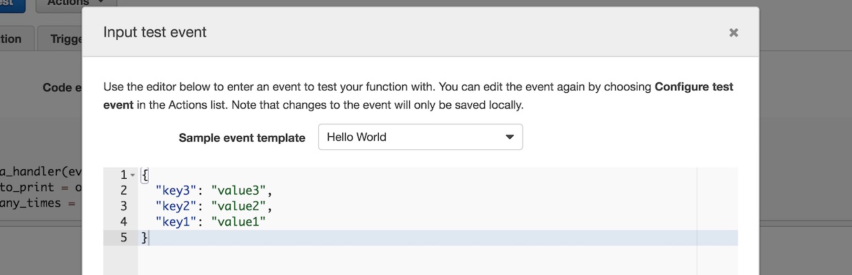 Sample event template for our Lambda execution.