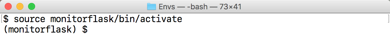 Activating our Python virtual environment on the command line.