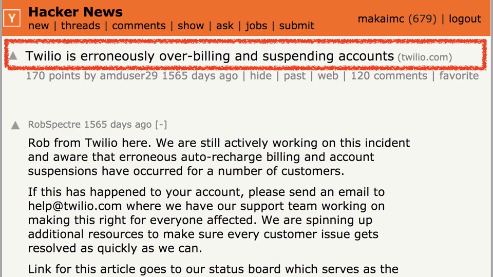 Twilio 上的黑客新闻帖子无法正确计费。