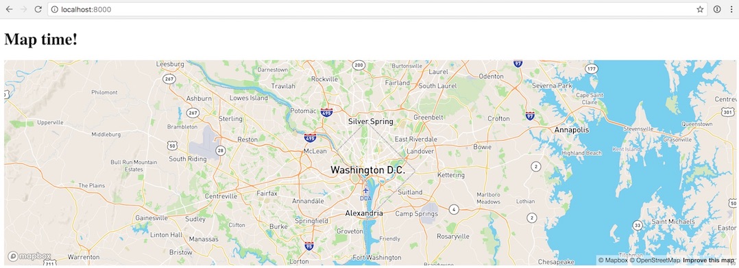 Updated map centered and zoomed in on Washington, D.C.