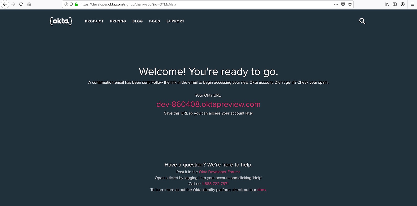 Okta developer sign up flow.