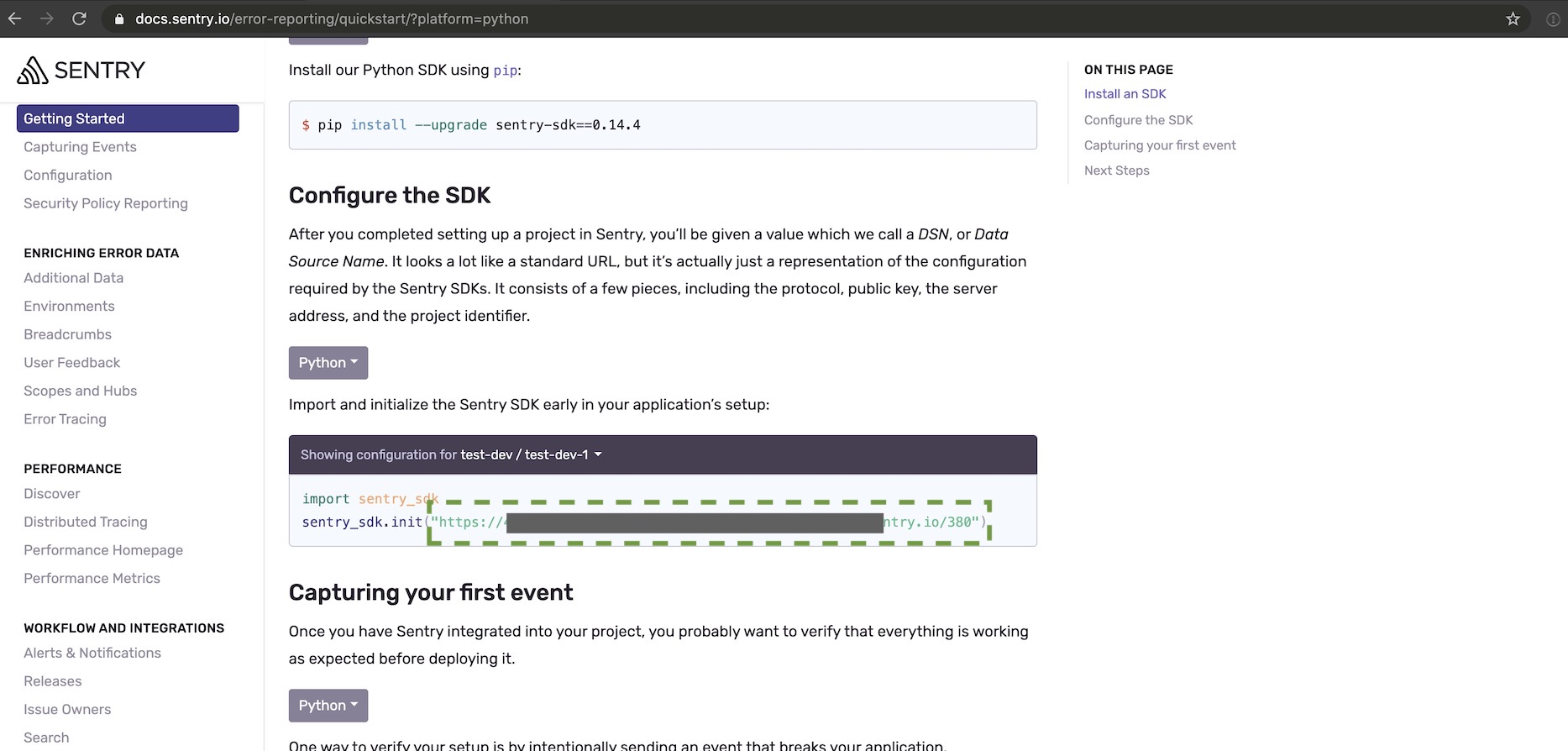 The Sentry docs show you exactly what you need to export to connect to your account.