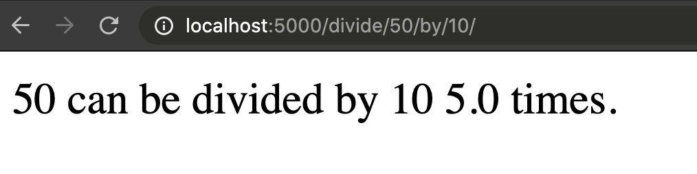 Successful division of 50 by 10.