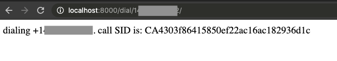 Twilio call SID served through the Django web app.