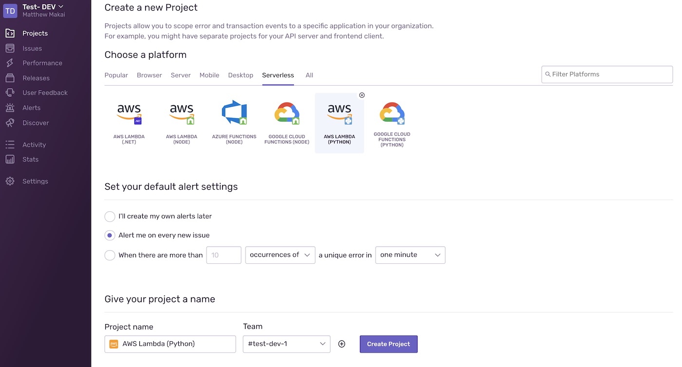 Choose AWS Lambda (Python) under the platform options.