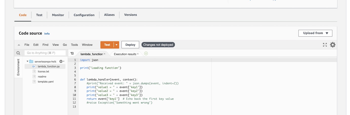 Code editor within AWS Lambda.