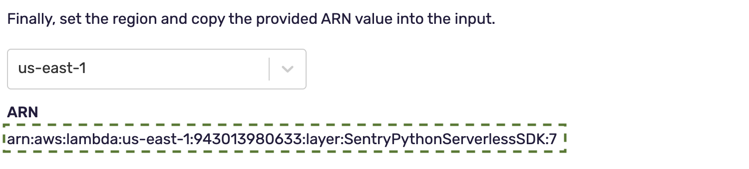 为 ARN 字符串选择 AWS。