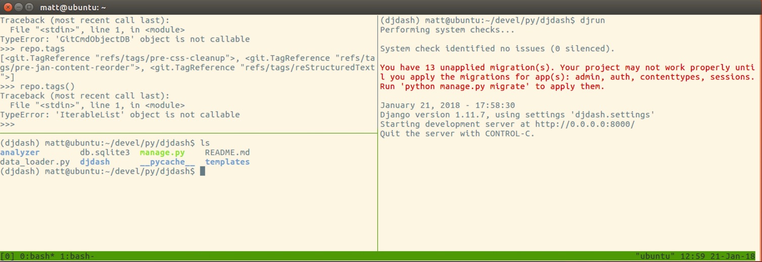 tmux terminal multiplexer with many panes.