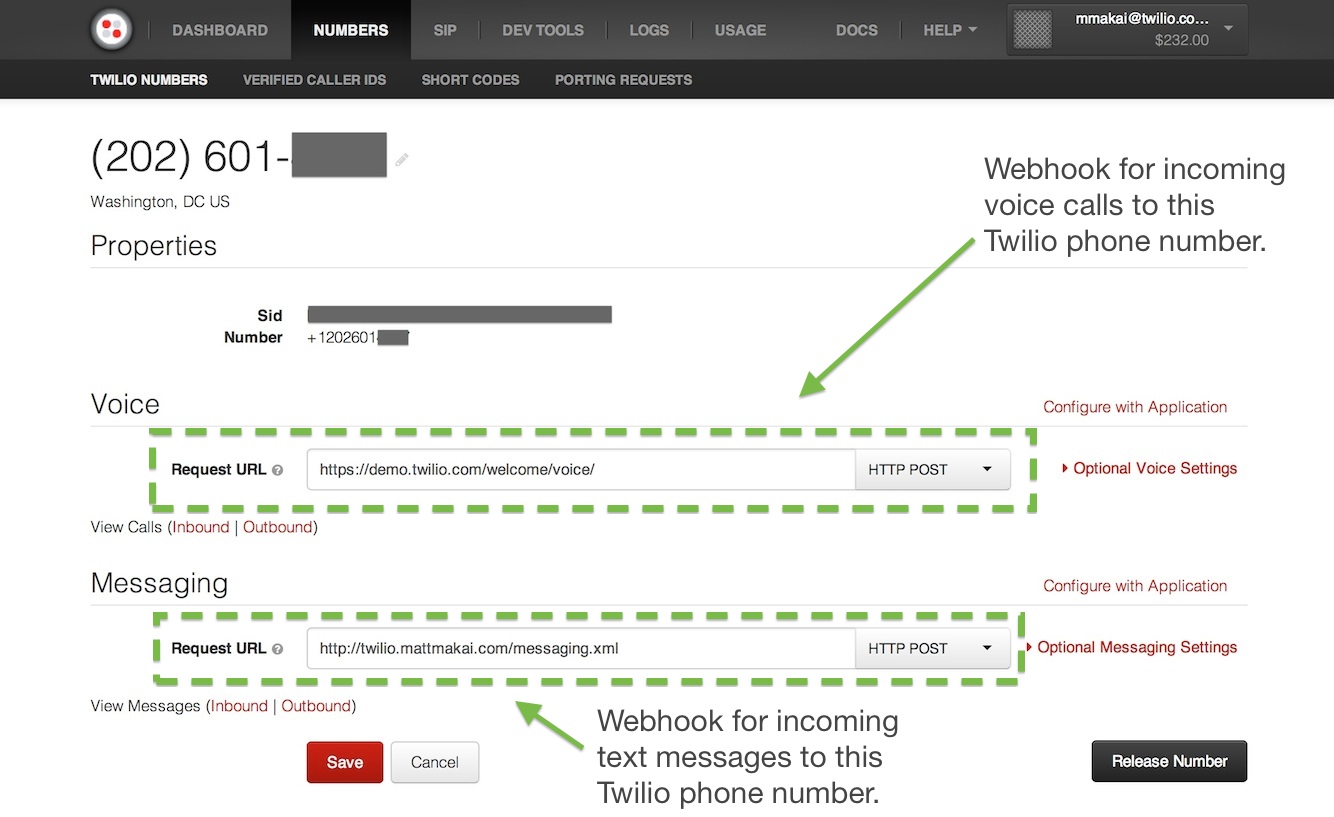 Webhook definition in the Twilio API.